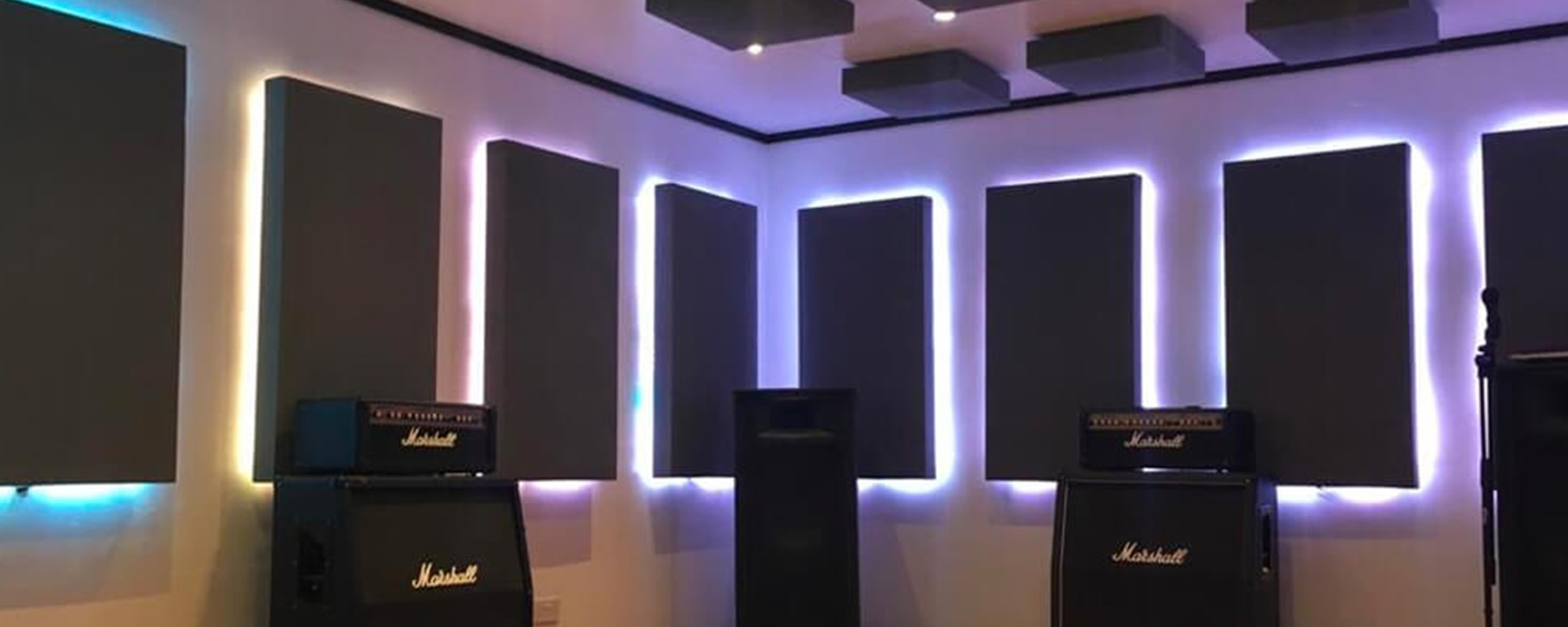 Rehearsal studio with purple lighting effect