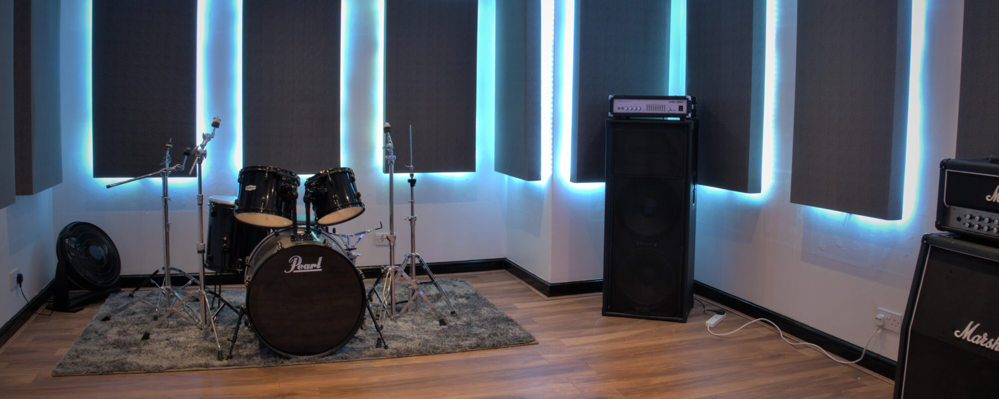 Rehearsal studio with emerald lighting effect